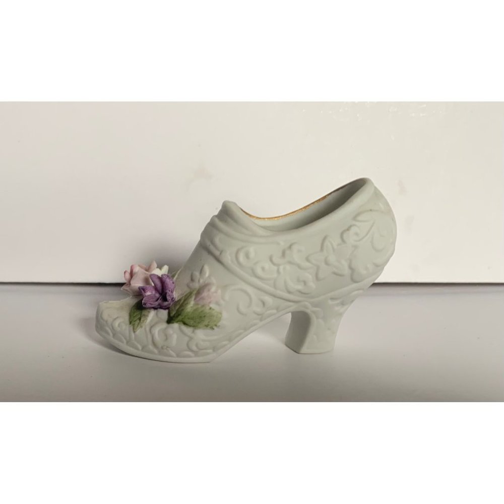 Old Vintage Mini Lefton Shoe w Purple Pink Yellow Flowers KW299